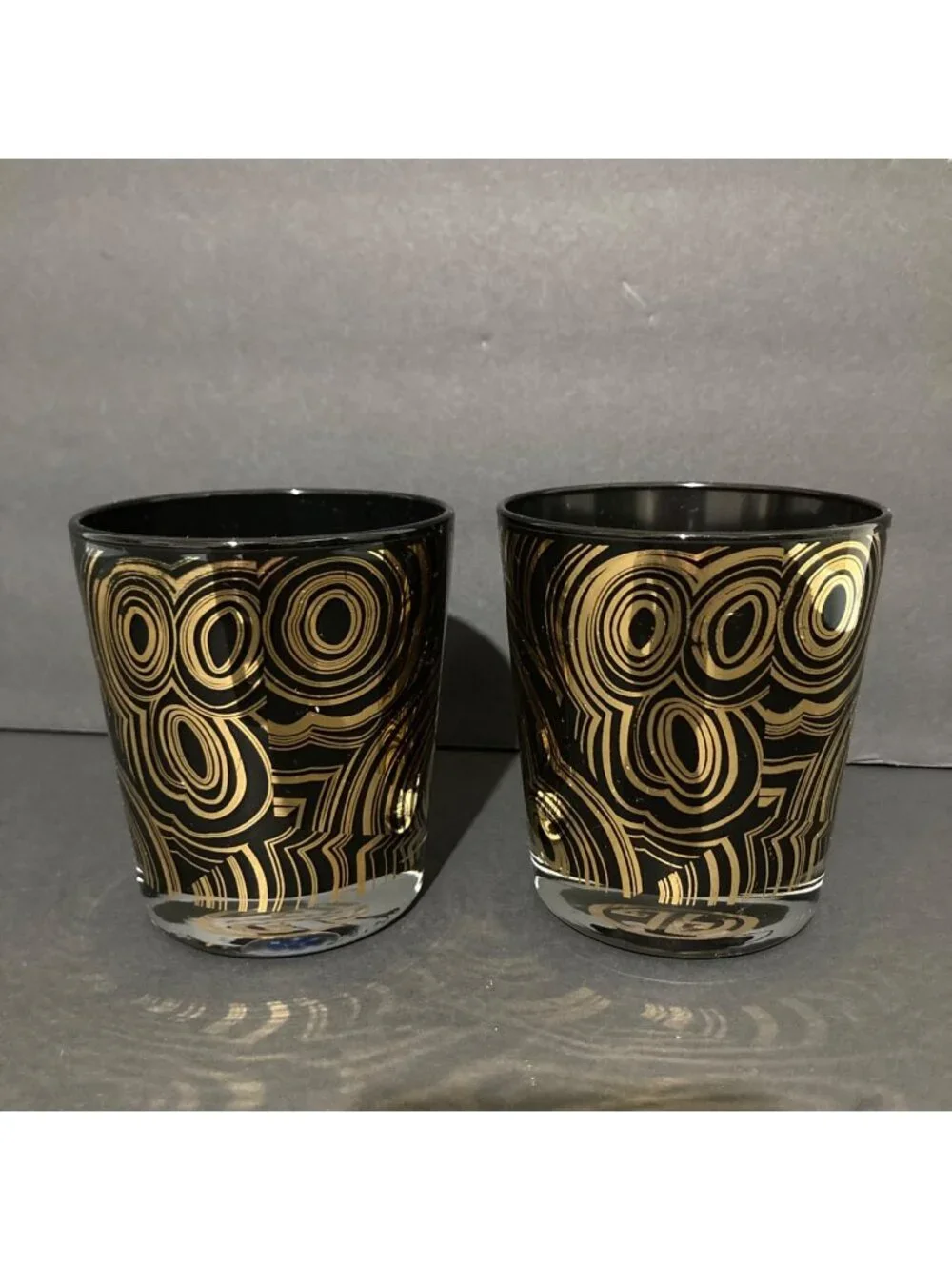 Jonathan Adler Black And Gold Malachite Old Fashioned Glass Set Of 2